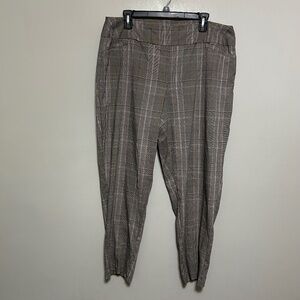 Cato Women's Pants 16W Brown Tan Plaid Pull-On Casual Career Curvy Tapered Ankle